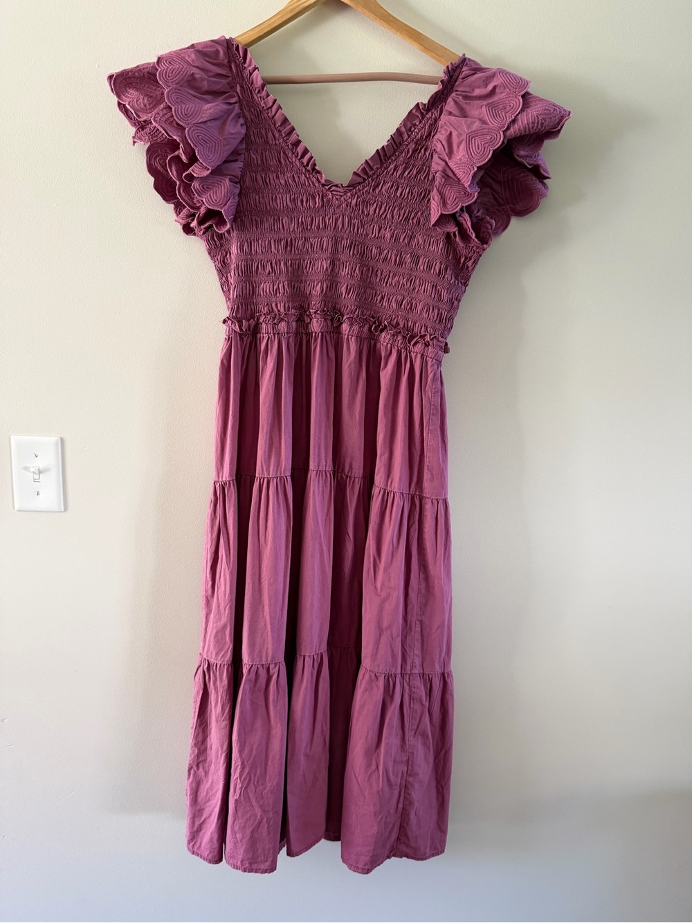 Blueb Ruffle-Sleeve Smocked Tiered Midi Maeve Dress Size Large